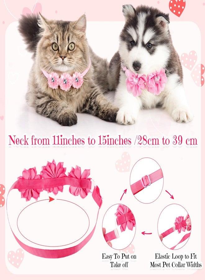 Solsew 50 Pcs Valentine's Day Dog Collar Puppy Bows Pet Accessories Flower Bows for Small Medium Dogs Cat Puppy Bowties Pet Flowers Supplies Christmas Party Wedding(Pink) - Image 2